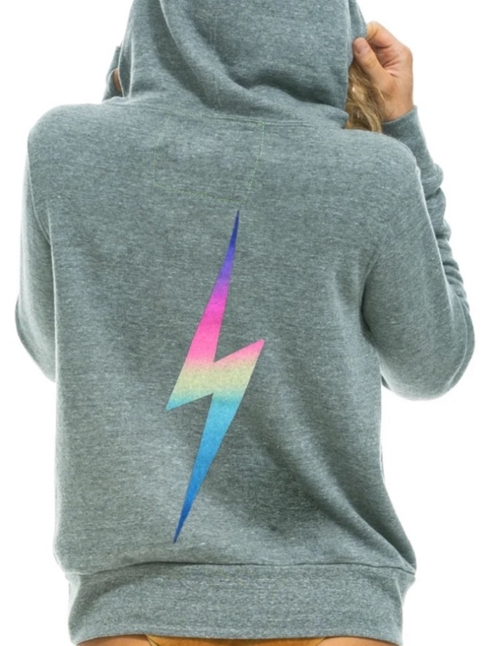 Rare Aviator Nation Zip Up Hoodie - Grey with Rainbow Lightning Bolt - Small